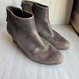 ** Paul Green Brown Gray Bronze Crackle Leather side Zip Ankle Booties 7.5